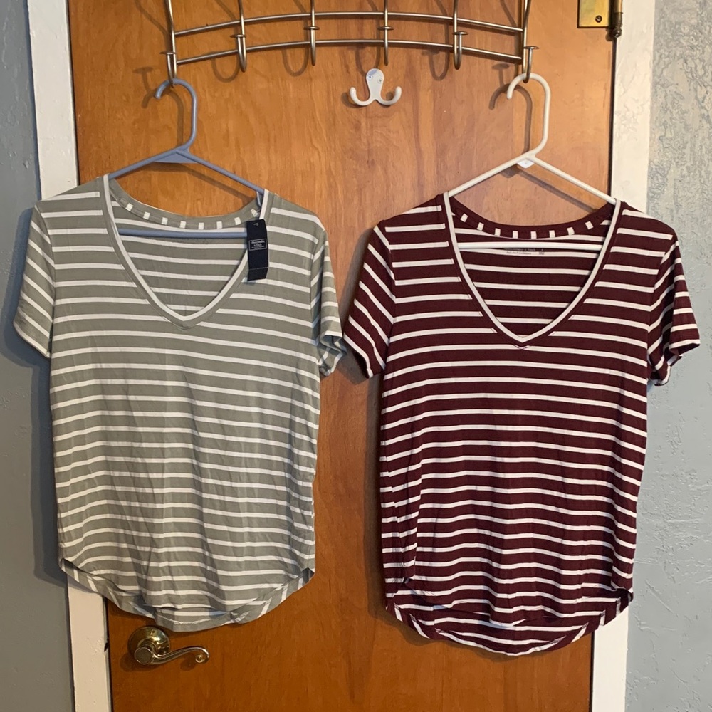 Set of TWO Abercrombie Drapey V Neck Striped Tees